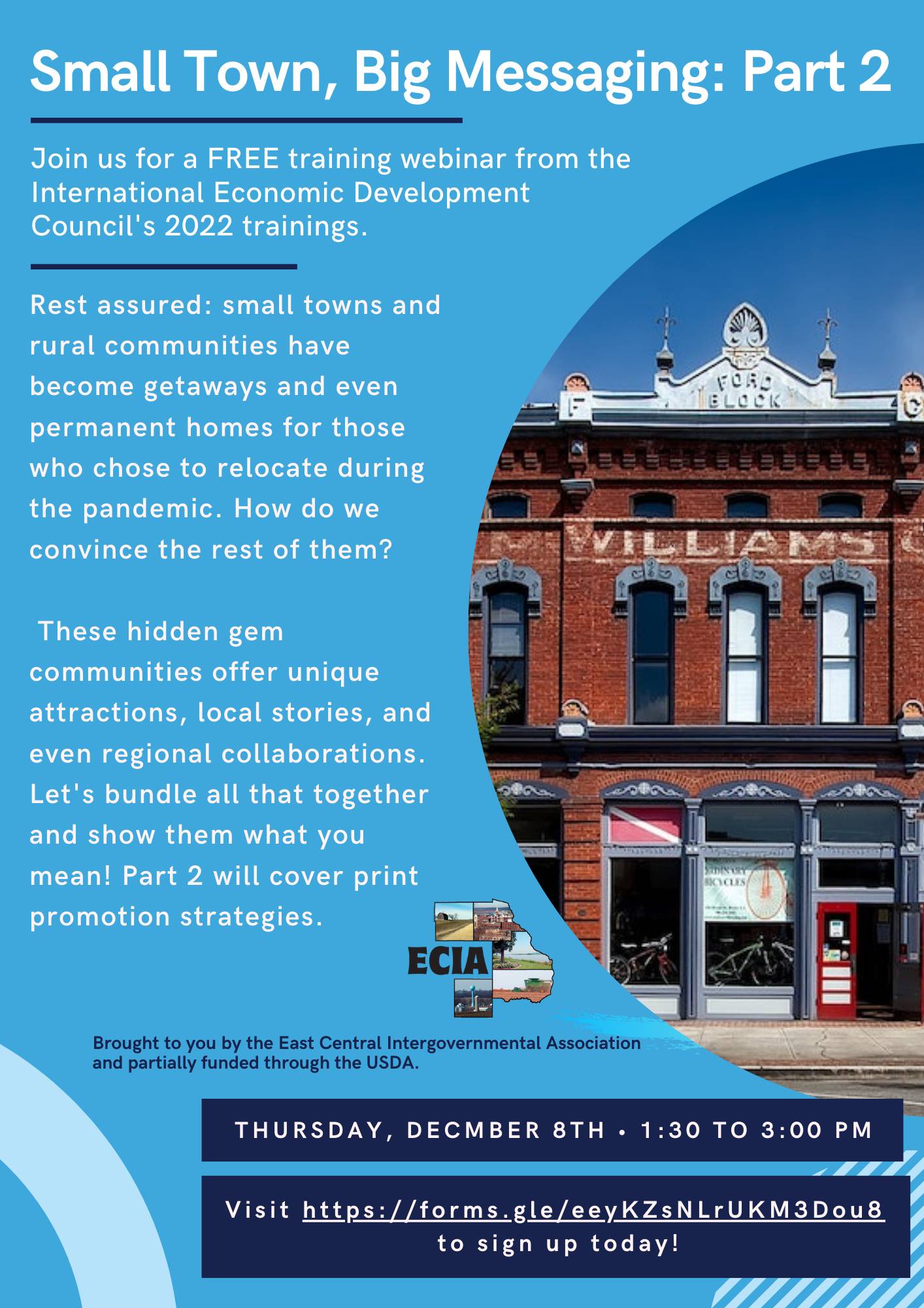 Small Town, Big Messaging Part 2 IEDC Webinar Flyer 12-8-22 - Copy